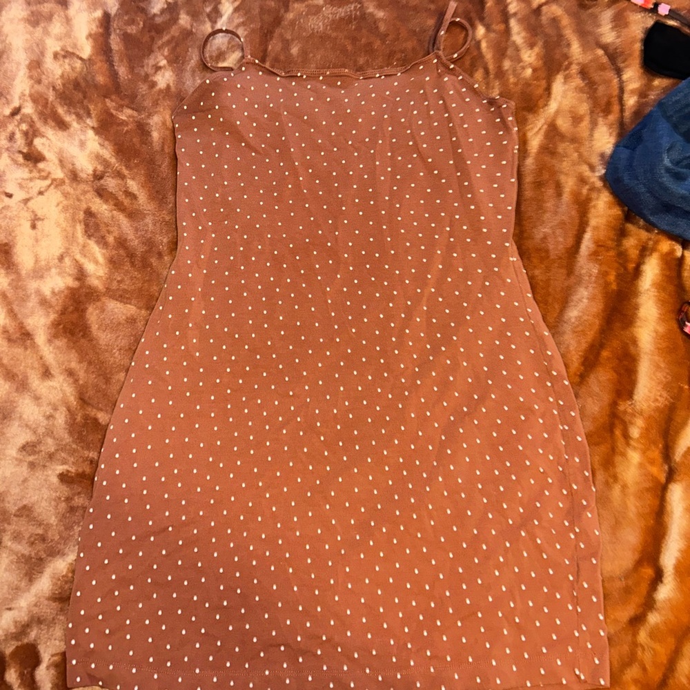 orange and white polka dot dress